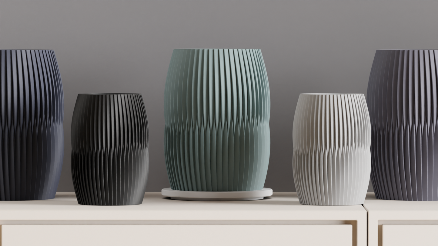 Nordic Style Ribbed Barrel Vase, Original Contemporary Flower Holder, Stylish Sculptural Tabletop Accent Decorative
