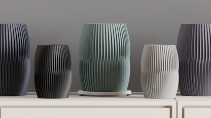 Nordic Style Ribbed Barrel Vase, Original Contemporary Flower Holder, Stylish Sculptural Tabletop Accent Decorative