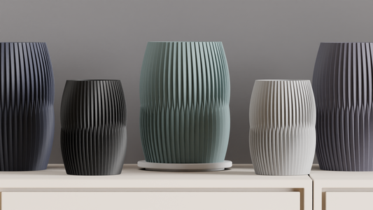 Nordic Style Ribbed Barrel Vase, Original Contemporary Flower Holder, Stylish Sculptural Tabletop Accent Decorative