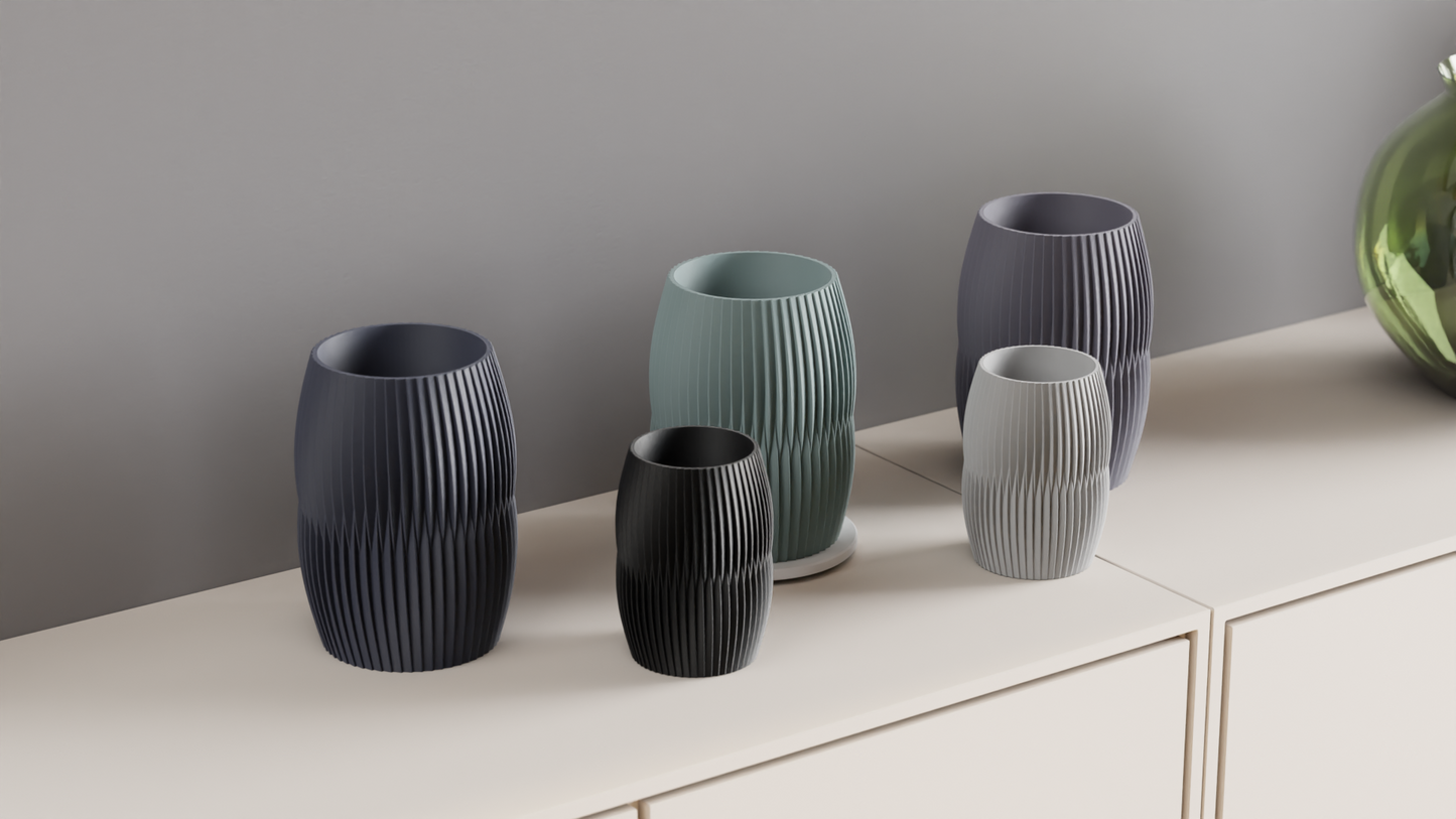 Nordic Style Ribbed Barrel Vase, Original Contemporary Flower Holder, Stylish Sculptural Tabletop Accent Decorative