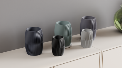 Nordic Style Ribbed Barrel Vase, Original Contemporary Flower Holder, Stylish Sculptural Tabletop Accent Decorative