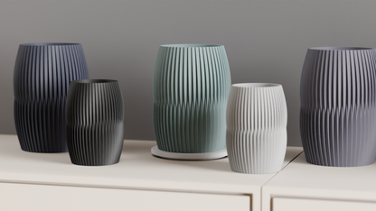 Nordic Style Ribbed Barrel Vase, Original Contemporary Flower Holder, Stylish Sculptural Tabletop Accent Decorative