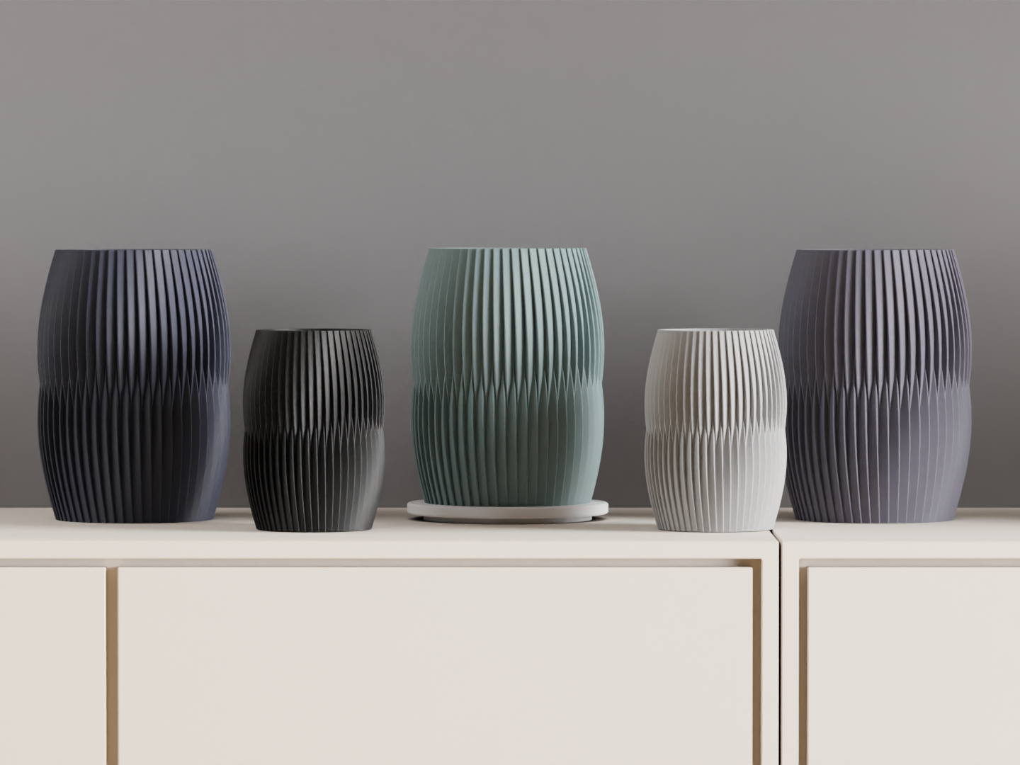 Nordic Style Ribbed Barrel Vase, Original Contemporary Flower Holder, Stylish Sculptural Tabletop Accent Decorative