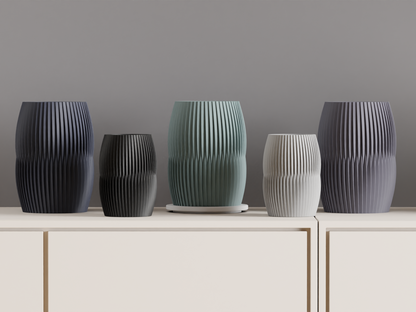 Nordic Style Ribbed Barrel Vase, Original Contemporary Flower Holder, Stylish Sculptural Tabletop Accent Decorative