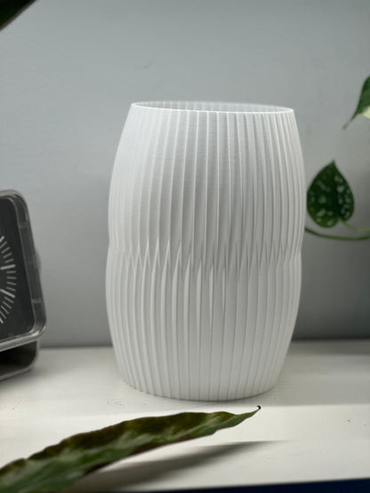 Nordic Style Ribbed Barrel Vase, Original Contemporary Flower Holder, Stylish Sculptural Tabletop Accent Decorative