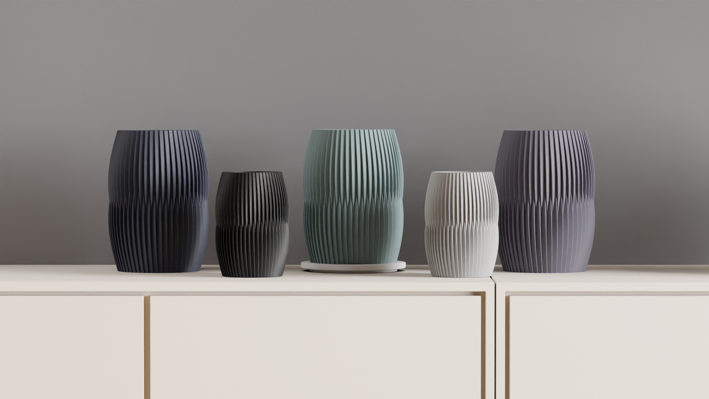 Nordic Style Ribbed Barrel Vase, Original Contemporary Flower Holder, Stylish Sculptural Tabletop Accent Decorative