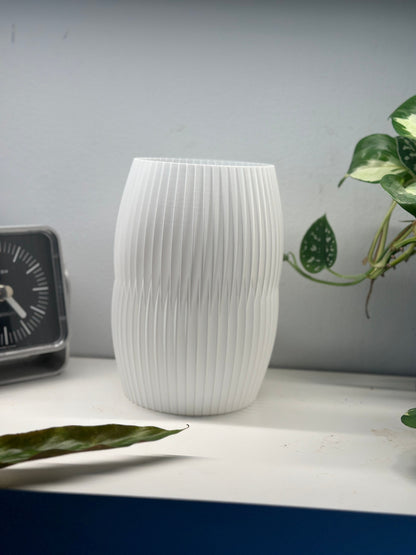 Nordic Style Ribbed Barrel Vase, Original Contemporary Flower Holder, Stylish Sculptural Tabletop Accent Decorative