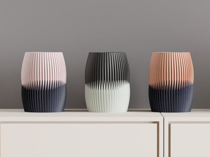 Pleated Vase, Dual Tone Contemporary Tabletop Statementpiece, Elegant Floral Holder