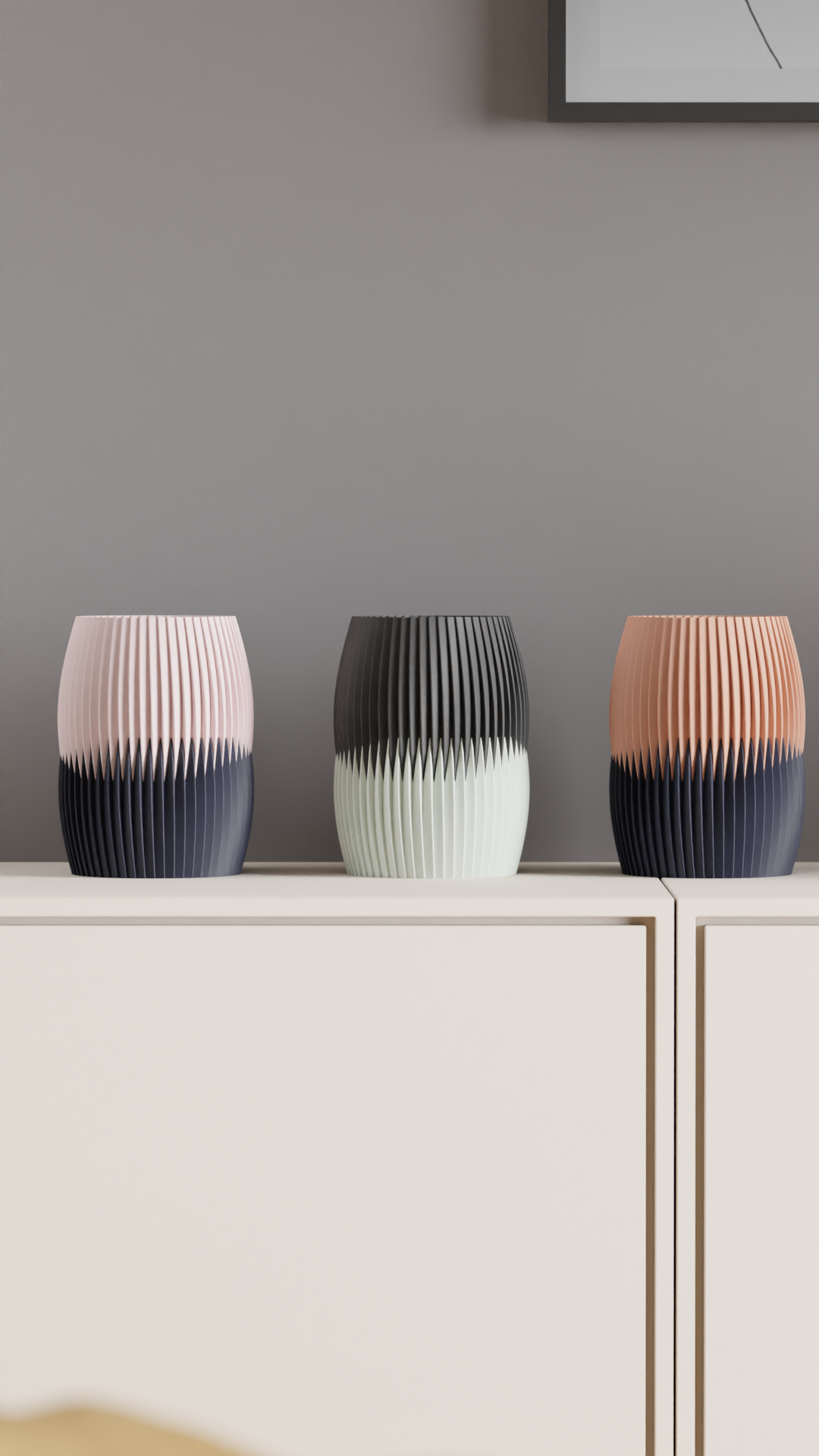 Pleated Vase, Dual Tone Contemporary Tabletop Statementpiece, Elegant Floral Holder