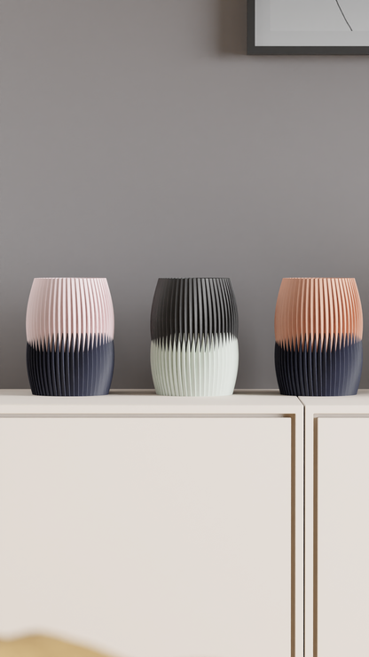 Pleated Vase, Dual Tone Contemporary Tabletop Statementpiece, Elegant Floral Holder