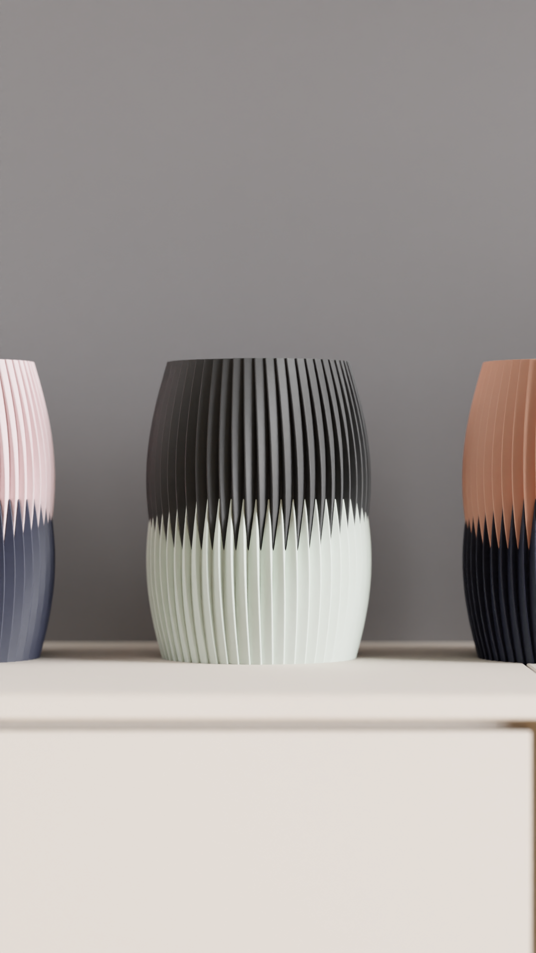 Pleated Vase, Dual Tone Contemporary Tabletop Statementpiece, Elegant Floral Holder