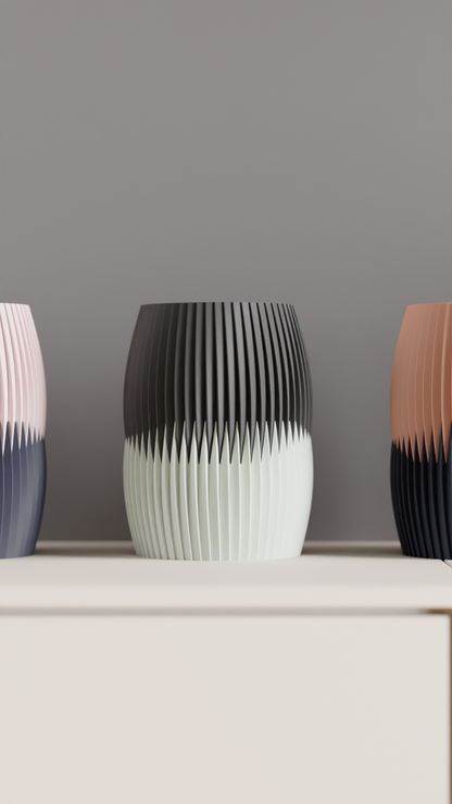 Pleated Vase, Dual Tone Contemporary Tabletop Statementpiece, Elegant Floral Holder