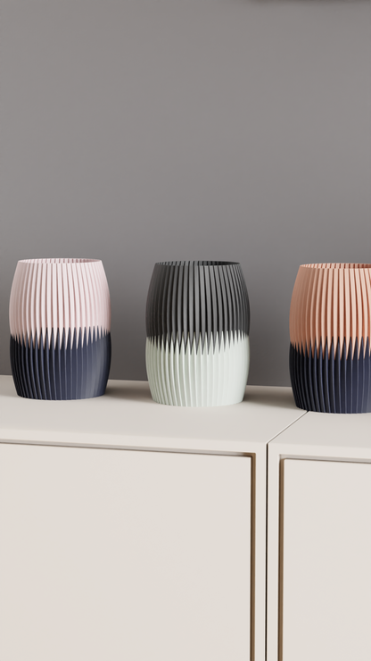 Pleated Vase, Dual Tone Contemporary Tabletop Statementpiece, Elegant Floral Holder