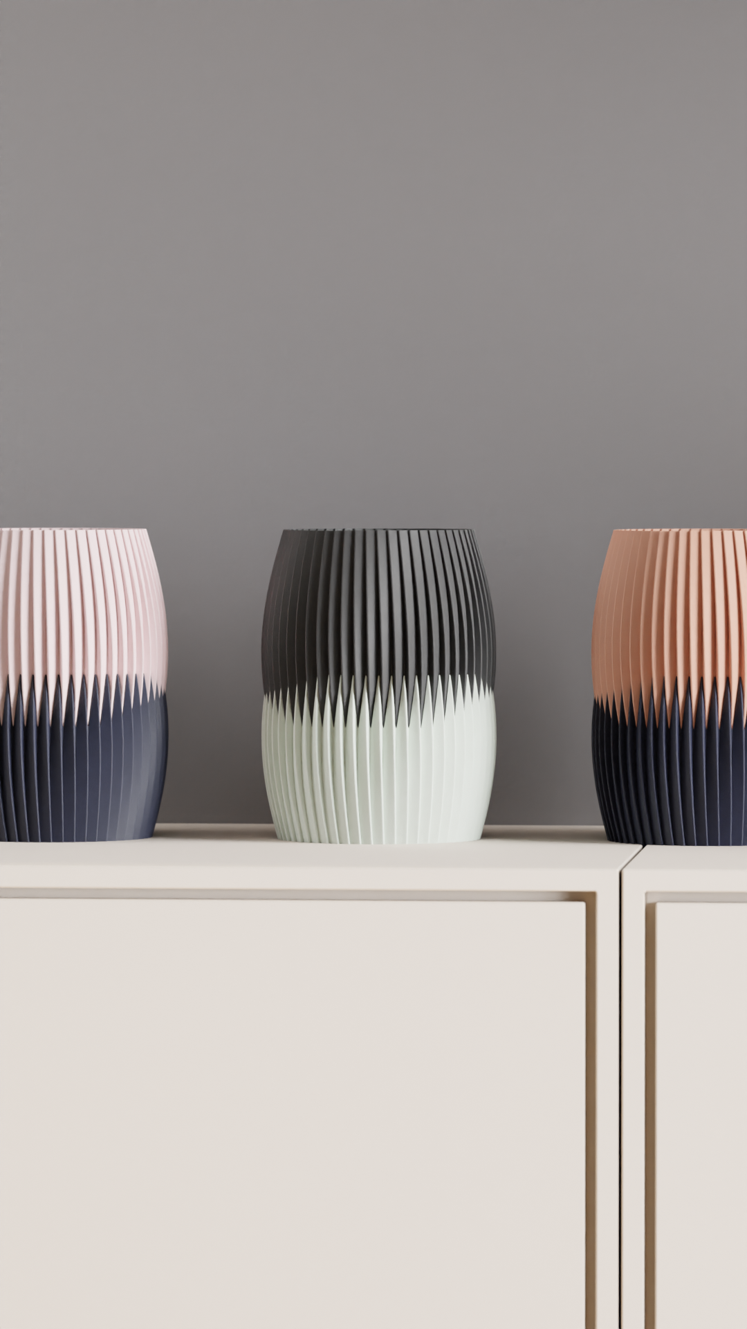 Pleated Vase, Dual Tone Contemporary Tabletop Statementpiece, Elegant Floral Holder