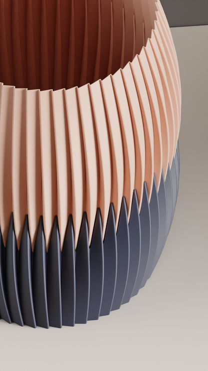 Pleated Vase, Dual Tone Contemporary Tabletop Statementpiece, Elegant Floral Holder