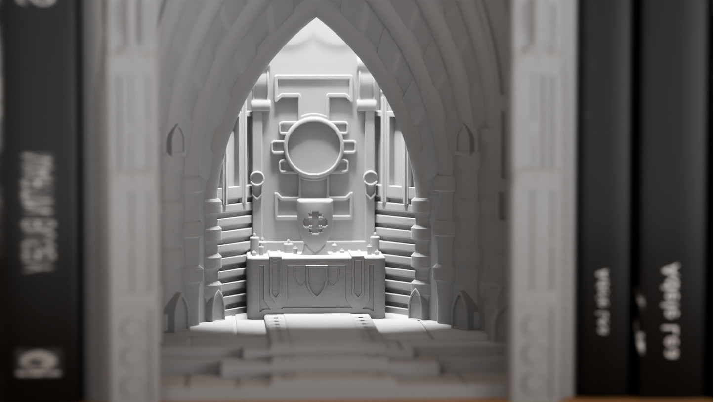 book nook lamp, neo gothic cathedral illumination, atmospheric bookshelf accents