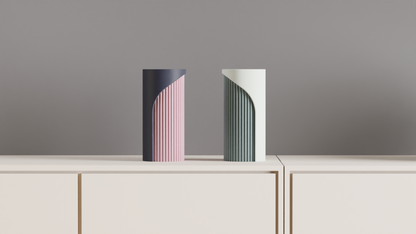 Unique Two-Tone Fluted Cylinder Vase, Modern Architectural Tabletop Accent, Nordic Style, Geometric Stylish Holder