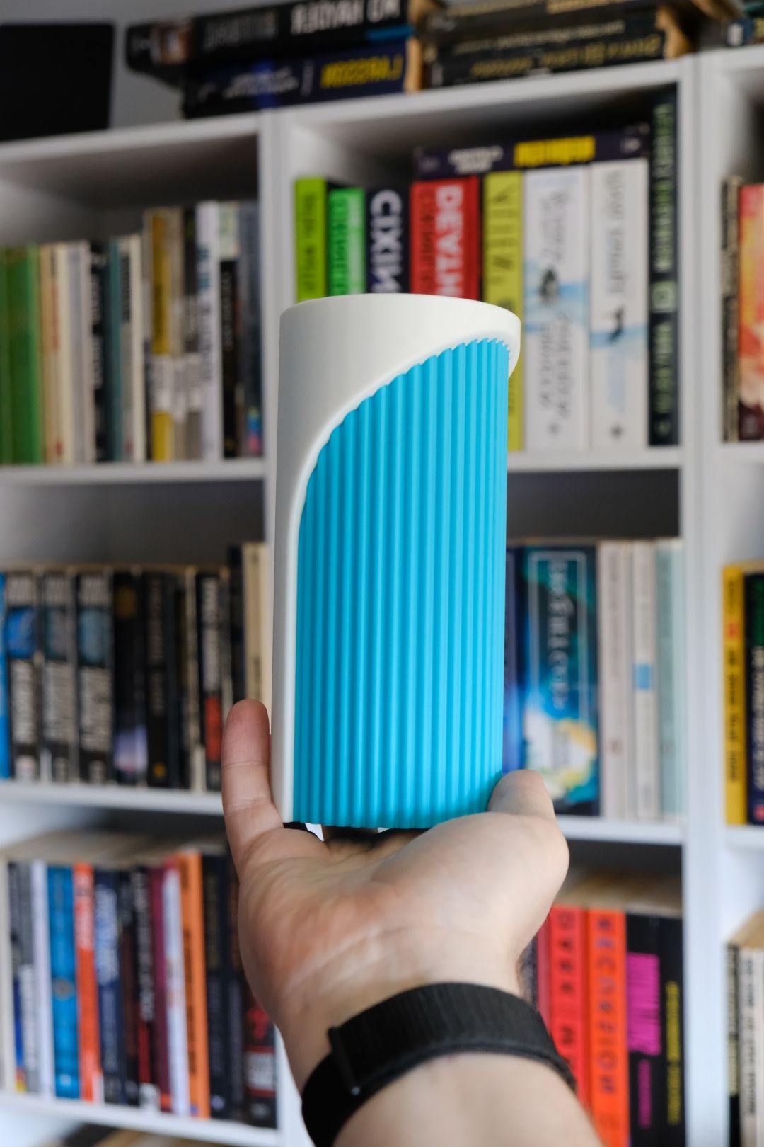 Unique Two-Tone Fluted Cylinder Vase, Modern Architectural Tabletop Accent, Nordic Style, Geometric Stylish Holder