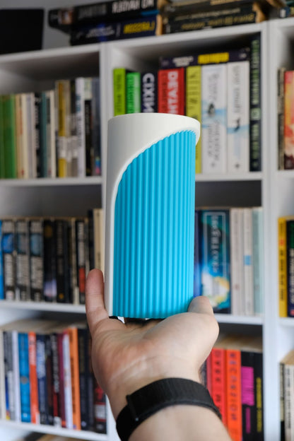 Unique Two-Tone Fluted Cylinder Vase, Modern Architectural Tabletop Accent, Nordic Style, Geometric Stylish Holder