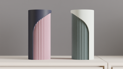 Unique Two-Tone Fluted Cylinder Vase, Modern Architectural Tabletop Accent, Nordic Style, Geometric Stylish Holder