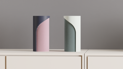Unique Two-Tone Fluted Cylinder Vase, Modern Architectural Tabletop Accent, Nordic Style, Geometric Stylish Holder