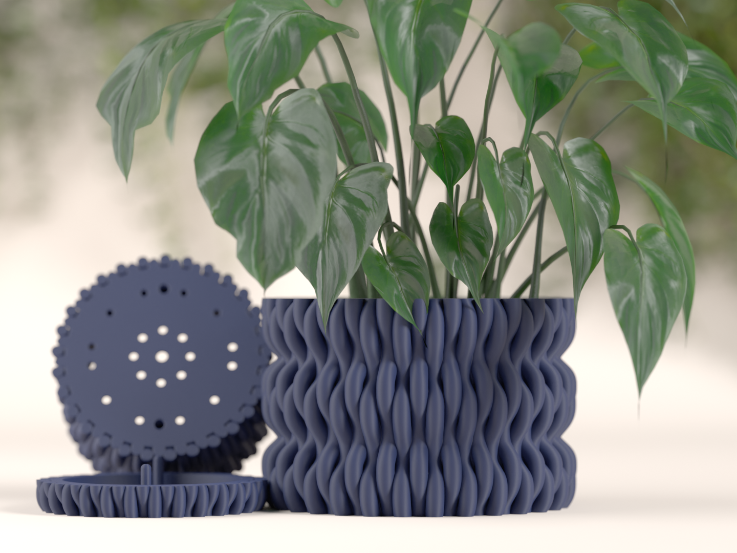 Succulent Planter, Hidden Drip Tray, Sculptural Textured Desk Organizer, Modern Nordic