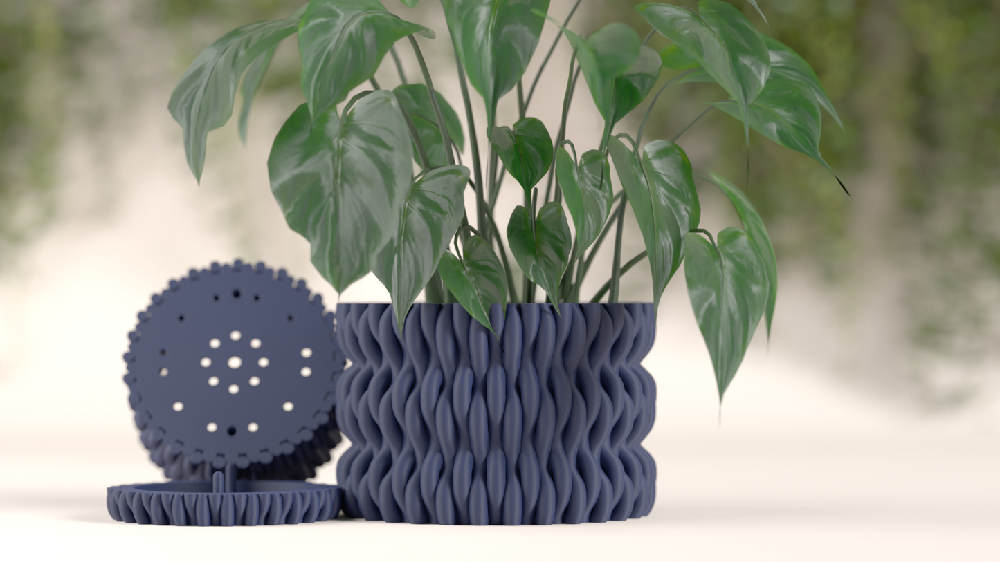 Stylish Planter Undulating Container, Artistic Hidden Drip Tray Succulent, Modern Nordic Style Contemporary Statement