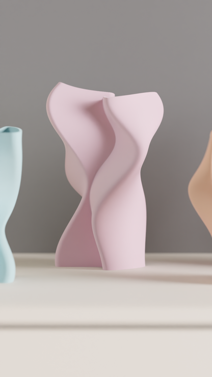 Sculptural Vase, Twisted Dual Chamber Statement, Japandi Tabletop Accent Contemporary