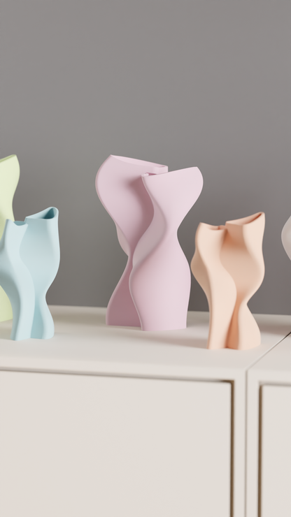 Sculptural Vase, Twisted Dual Chamber Statement, Japandi Tabletop Accent Contemporary