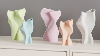 Sculptural Vase, Twisted Dual Chamber Statement, Japandi Tabletop Accent Contemporary