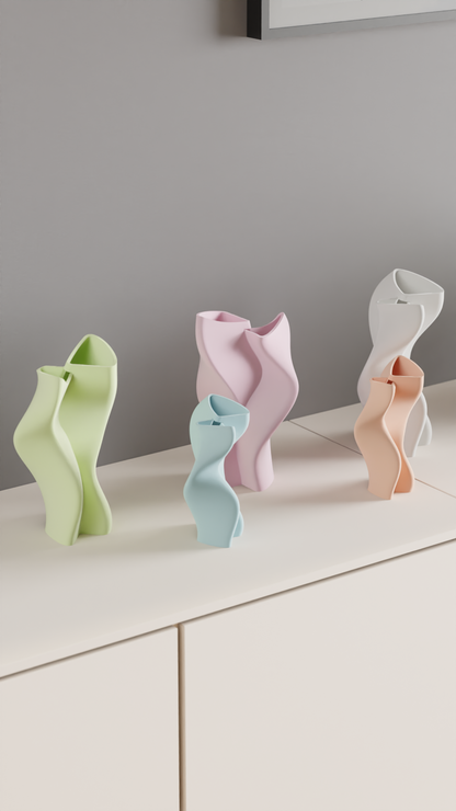 Sculptural Vase, Twisted Dual Chamber Statement, Japandi Tabletop Accent Contemporary