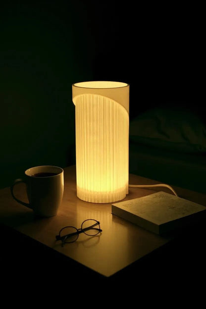 Elegant Geometric Pendant Light, Dual Shade Designer Ribbed Cylinder Lamp, Modern Hanging Ceiling Accent