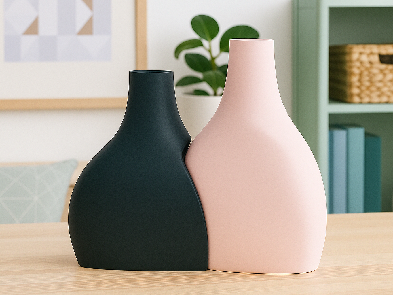 Unique Duo Contemporary Pair Vase, Stylish Flower Succulent Organizer, Original Tabletop-Display Shelf Mantel Accent