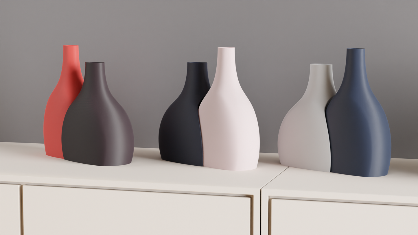 Unique Duo Contemporary Pair Vase, Stylish Flower Succulent Organizer, Original Tabletop-Display Shelf Mantel Accent