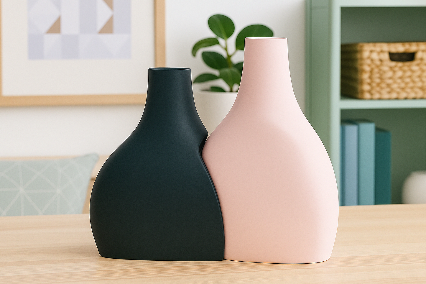 Unique Duo Contemporary Pair Vase, Stylish Flower Succulent Organizer, Original Tabletop-Display Shelf Mantel Accent