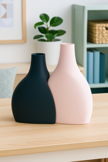 Unique Duo Contemporary Pair Vase, Stylish Flower Succulent Organizer, Original Tabletop-Display Shelf Mantel Accent