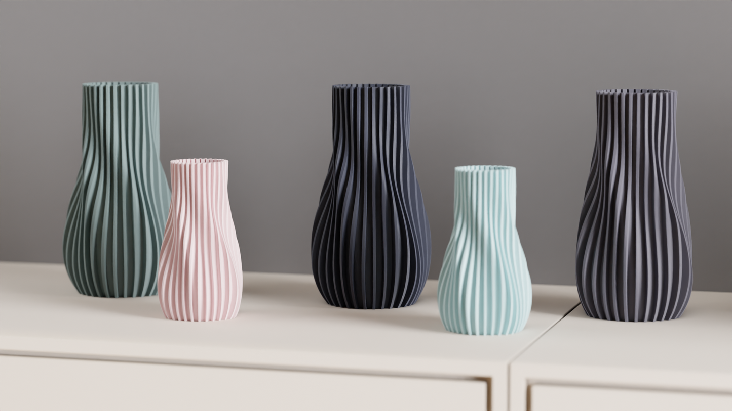 Ribbed Vase, Contemporary Geometric Tabletop Flower Holder, Slate Gray Statement.