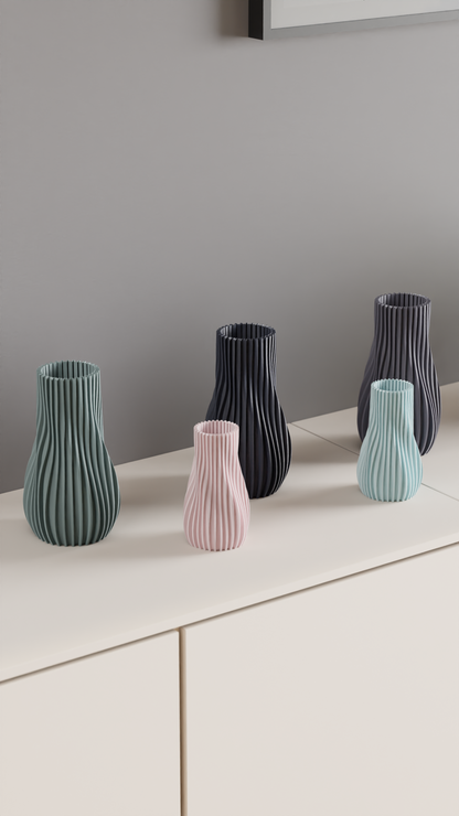 Ribbed Vase, Contemporary Geometric Tabletop Flower Holder, Slate Gray Statement.