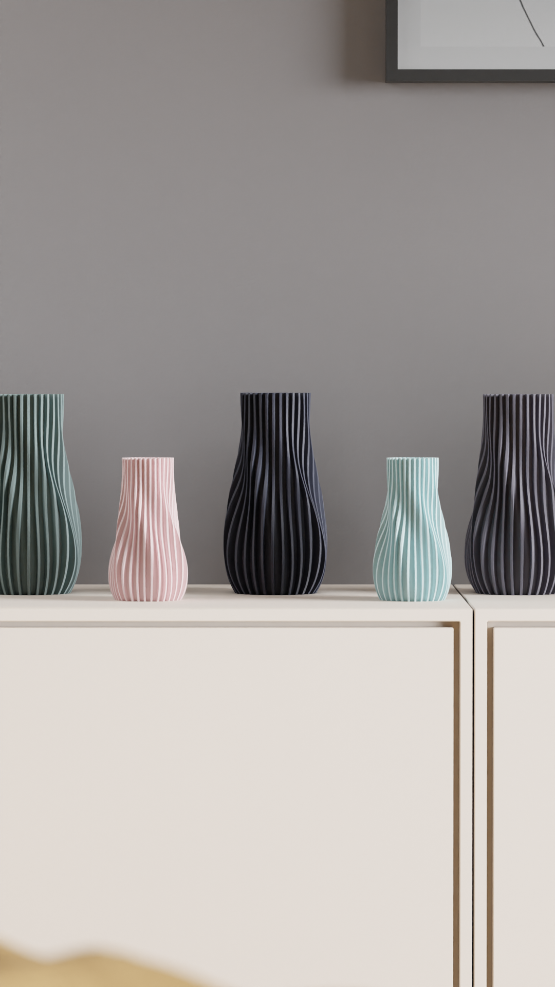 Ribbed Vase, Contemporary Geometric Tabletop Flower Holder, Slate Gray Statement.