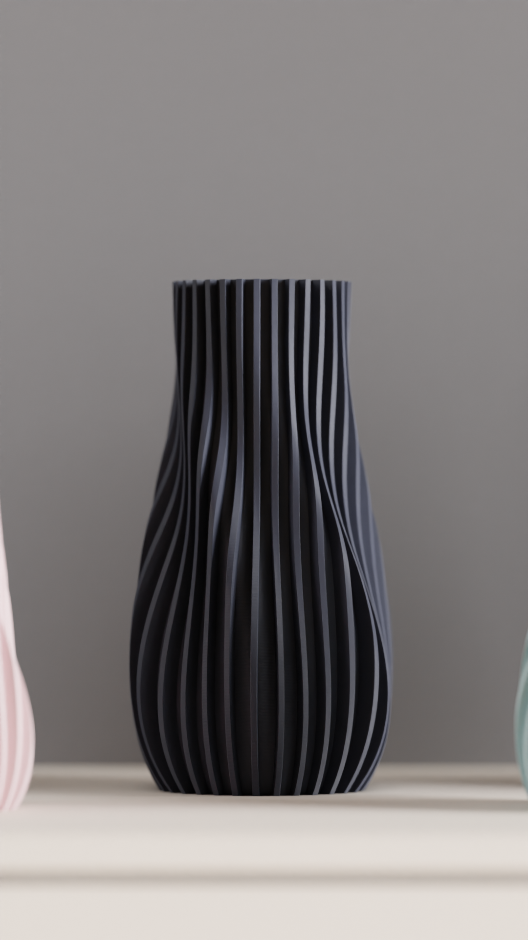 Ribbed Vase, Contemporary Geometric Tabletop Flower Holder, Slate Gray Statement.