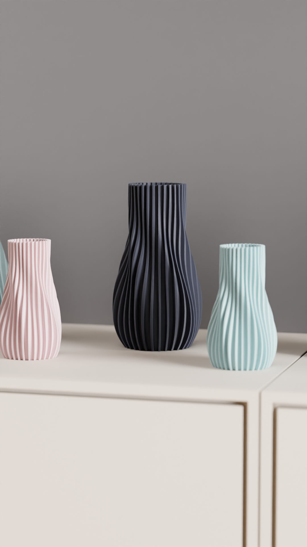 Ribbed Vase, Contemporary Geometric Tabletop Flower Holder, Slate Gray Statement.