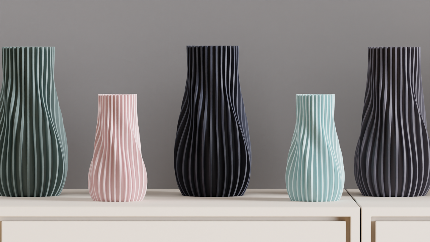 Ribbed Vase, Contemporary Geometric Tabletop Flower Holder, Slate Gray Statement.