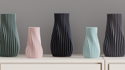 Ribbed Vase, Contemporary Geometric Tabletop Flower Holder, Slate Gray Statement.