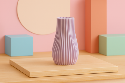 Ribbed Vase, Contemporary Geometric Tabletop Flower Holder, Slate Gray Statement.