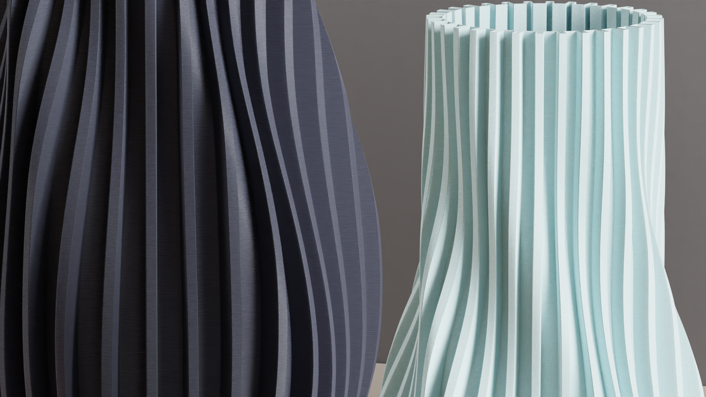 Ribbed Vase, Contemporary Geometric Tabletop Flower Holder, Slate Gray Statement.