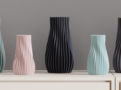 Ribbed Vase, Contemporary Geometric Tabletop Flower Holder, Slate Gray Statement.