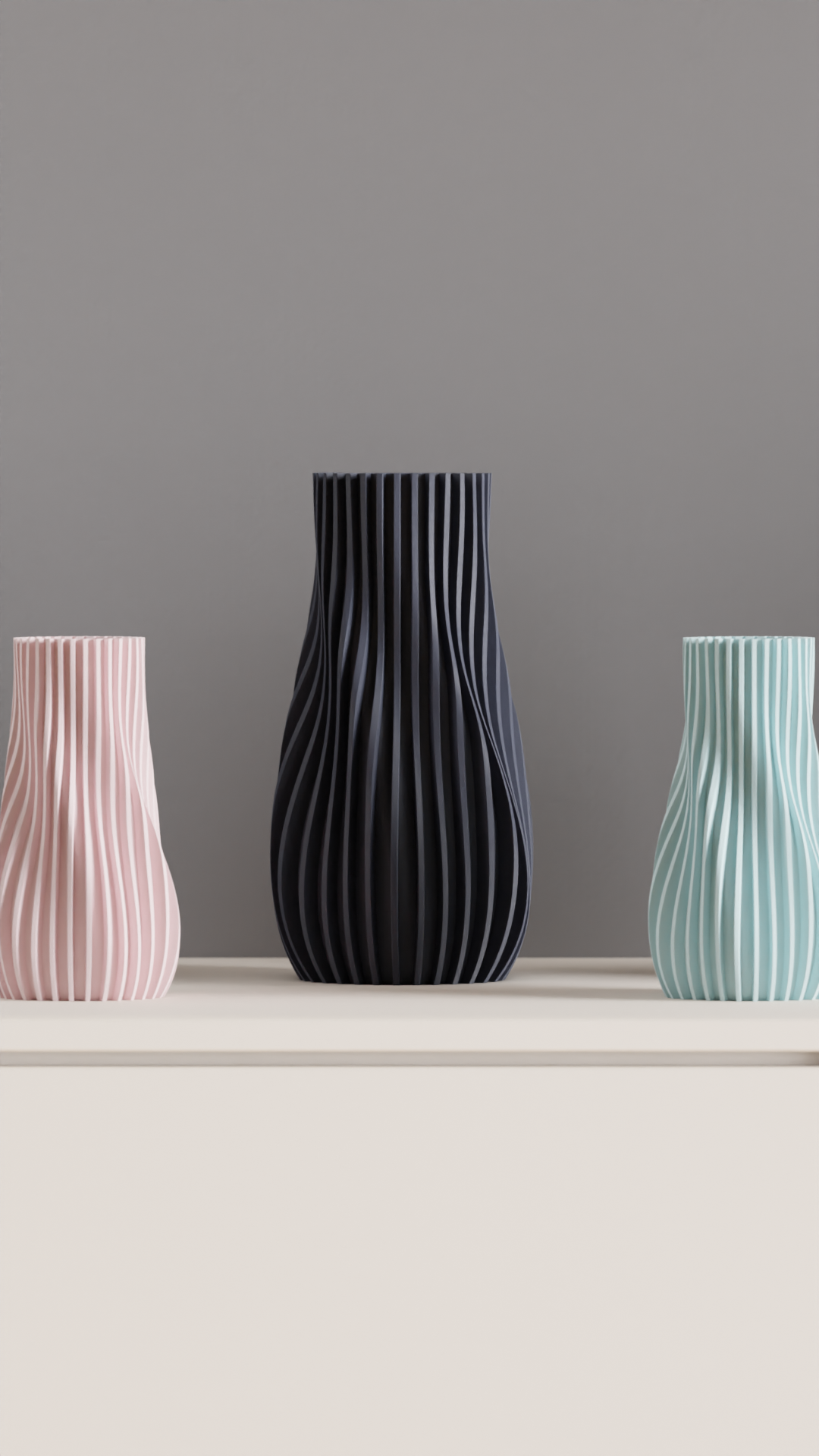 Ribbed Vase, Contemporary Geometric Tabletop Flower Holder, Slate Gray Statement.