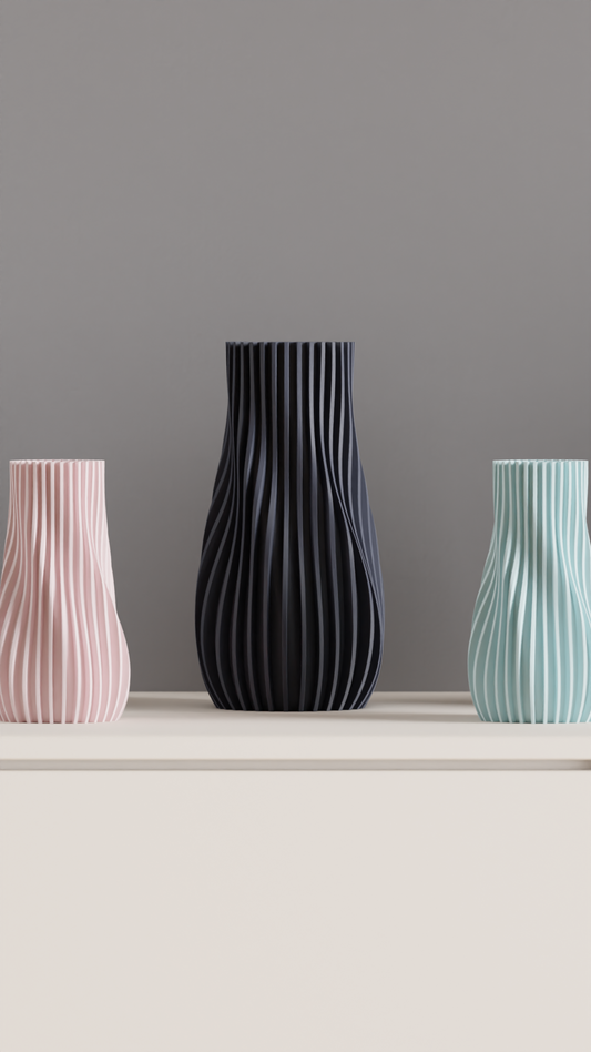 Ribbed Vase, Contemporary Geometric Tabletop Flower Holder, Slate Gray Statement.