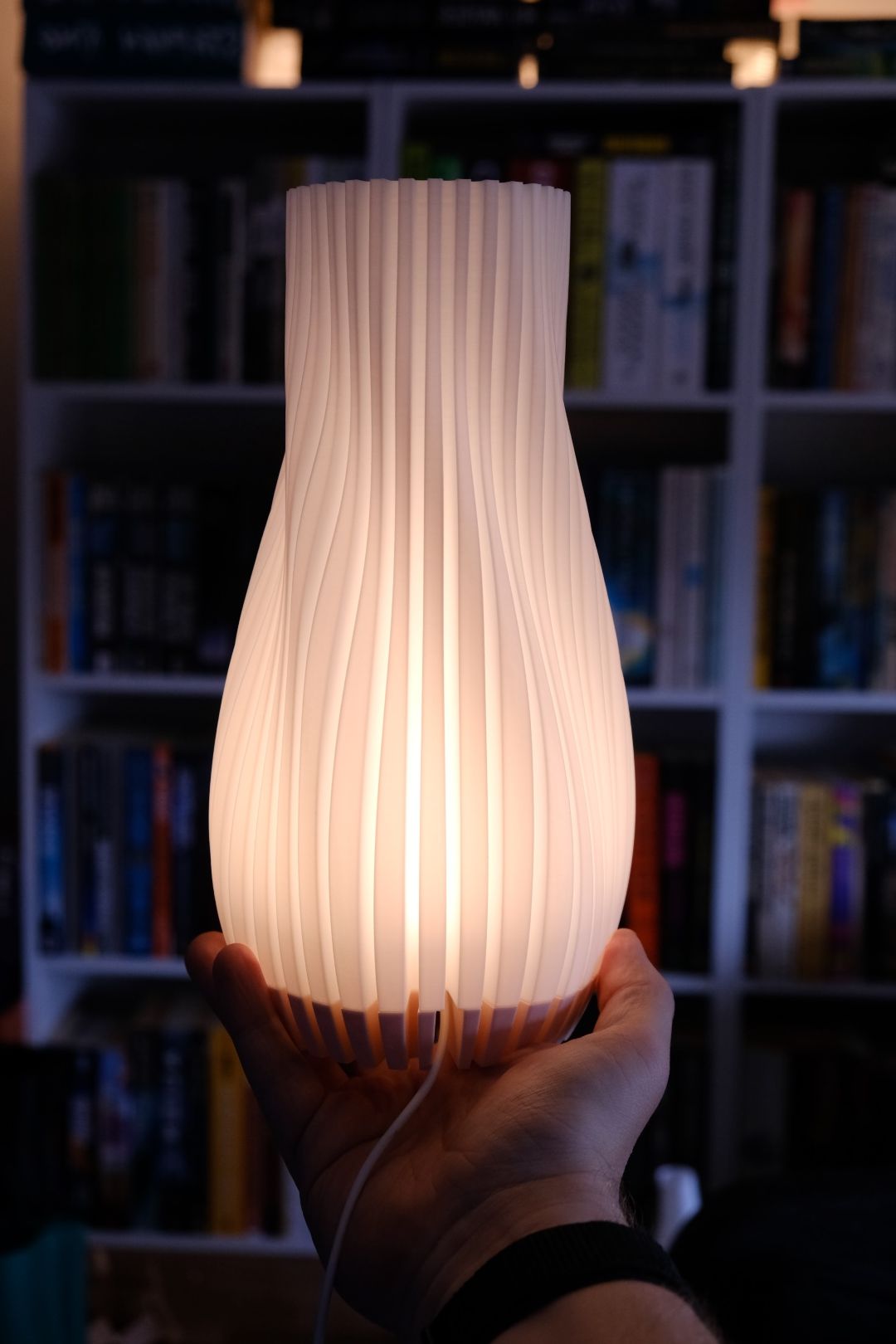 Pendant Light, Ribbed Sculptural Contemporary Art Deco Shade, Bedside Accentpiece