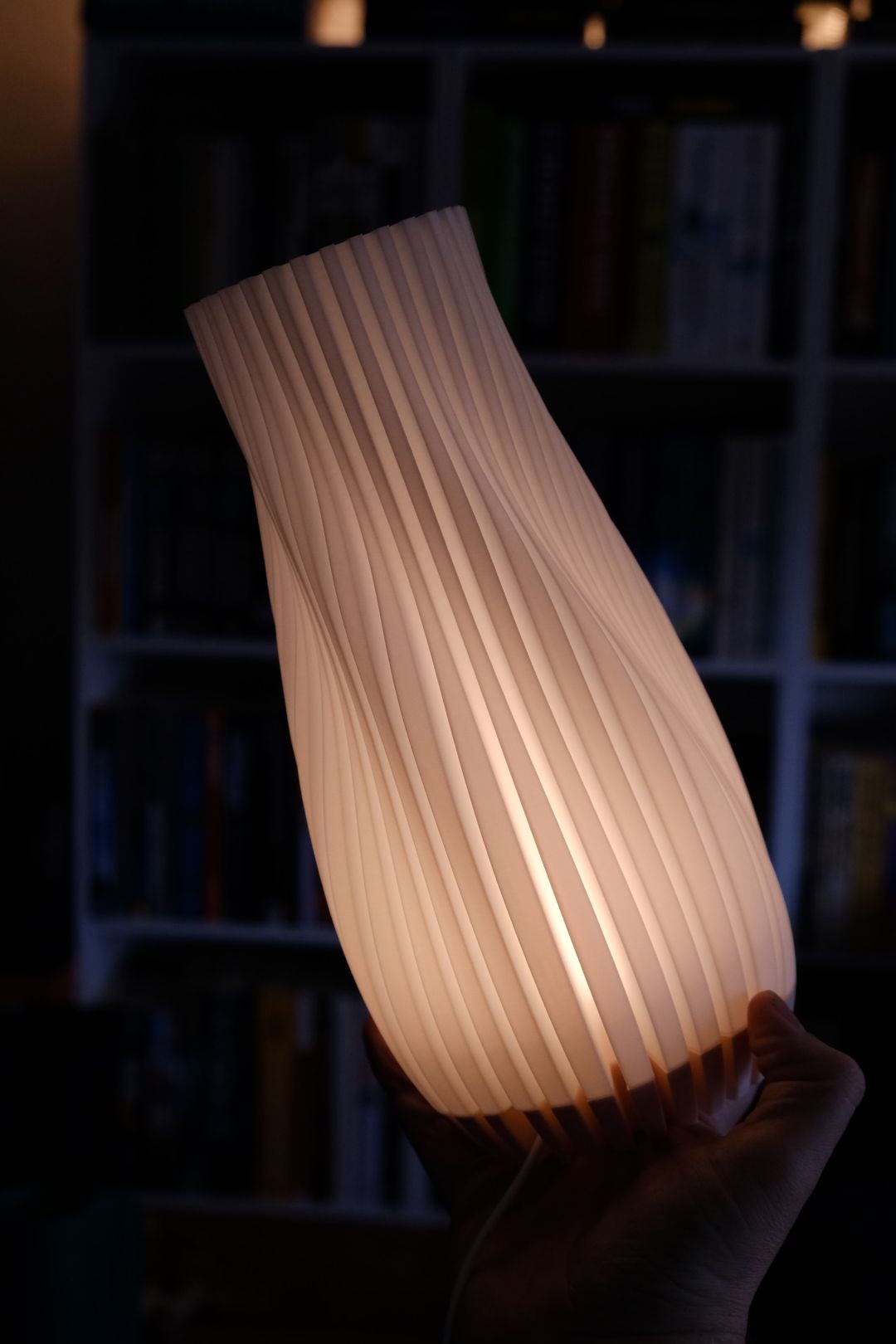 Pendant Light, Ribbed Sculptural Contemporary Art Deco Shade, Bedside Accentpiece